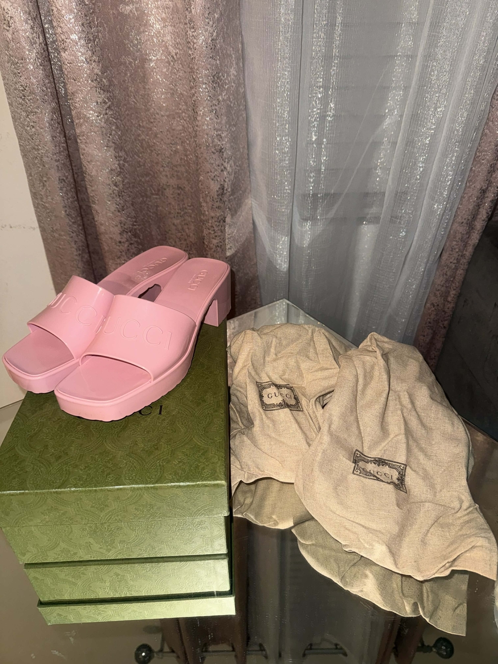 Gucci Women's Pink Platform Slide Sandals